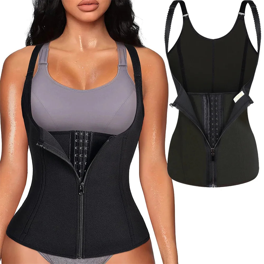 Damen Waist Trainer Tank Top Body Shaper mit Reißverschluss Bauchkontrolle Ärmellose Shapewear Activewear