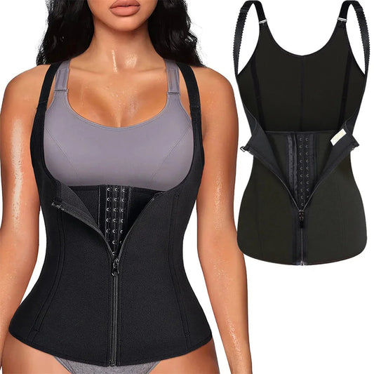 Damen Waist Trainer Tank Top Body Shaper mit Reißverschluss Bauchkontrolle Ärmellose Shapewear Activewear